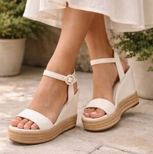 Lulus Vittoria Bone Leather Platform Espadrille Wedges NWT US 8.5